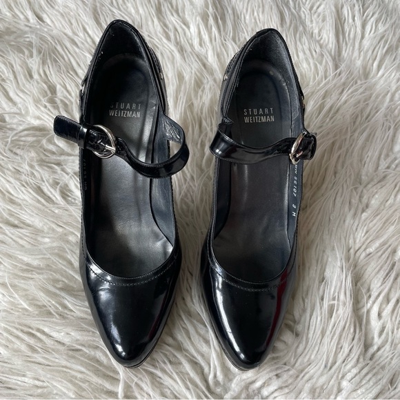 Stuart Weitzman Black Patent Leather Platform Mary Jane High Heel Pumps Size 9 - Picture 3 of 9